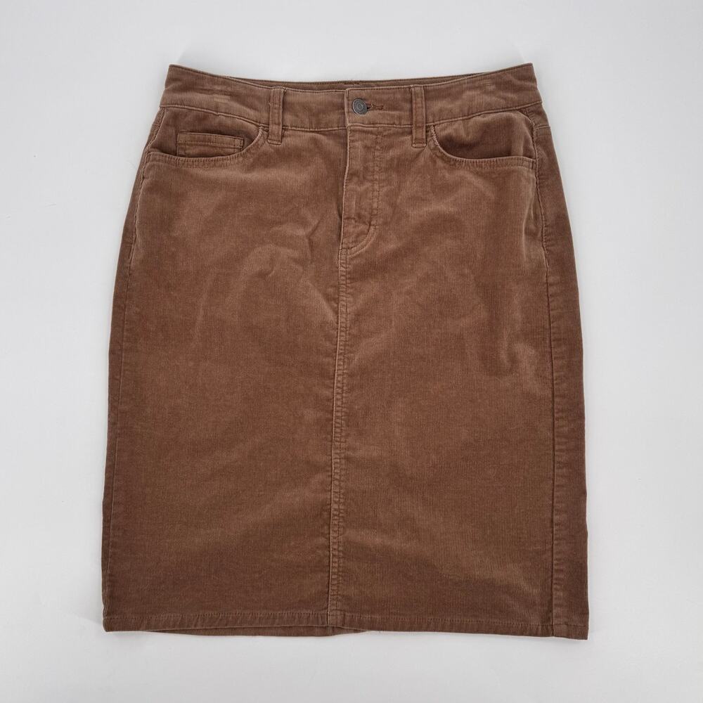 Chaps Womens Size 6 Brown Corduroy Pencil Skirt 23in Pockets Back Slit